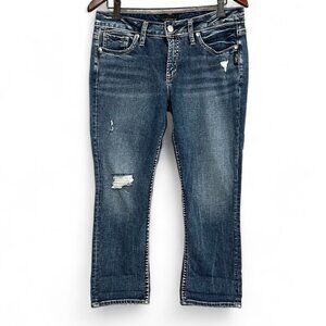 Silver Jeans Women Size 29 Blue Elyse Capri Distressed Mid Rise Faded Cotton